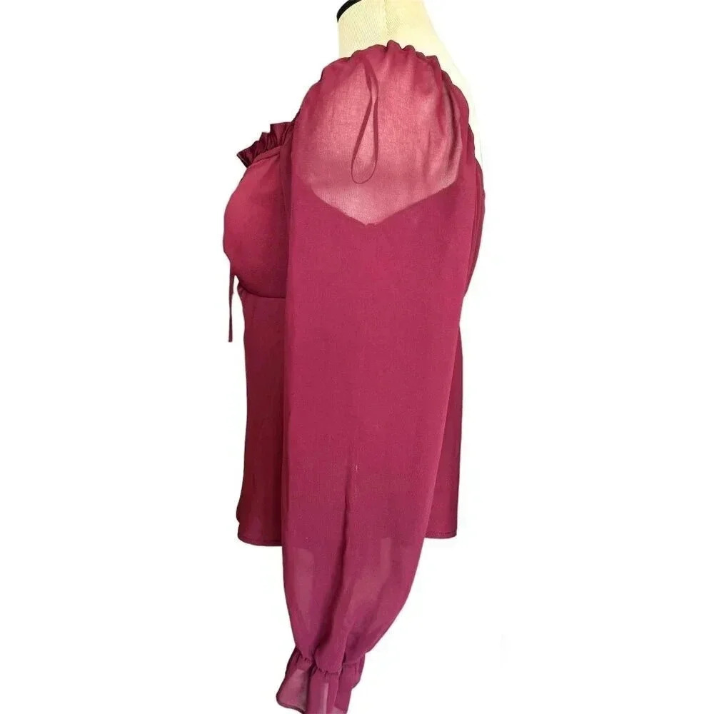 TOP SHOP WOMENS BURGUNdY AND RED BLOUSE SIZE 6🩷 - Picture 3 of 8